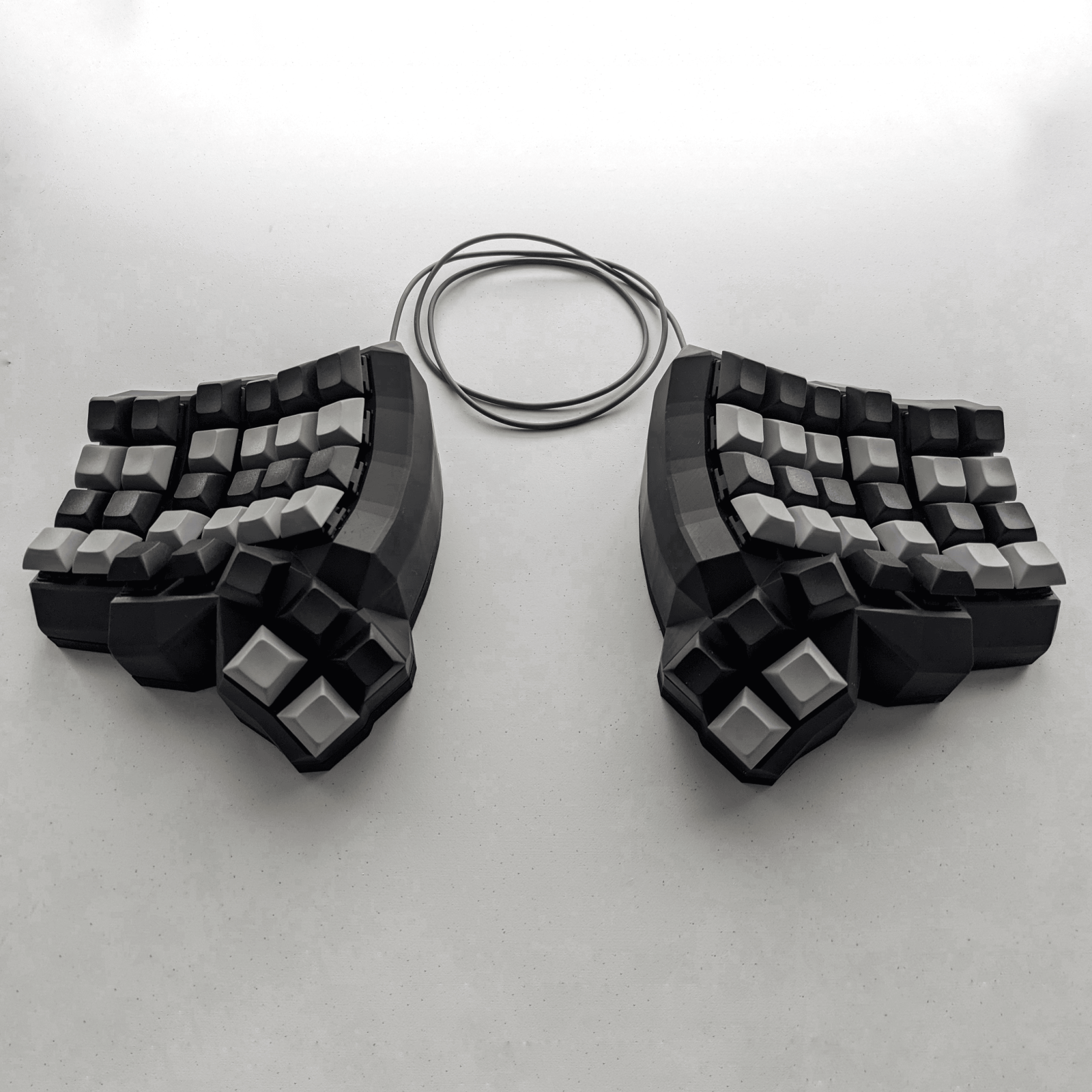 Taikohub Dactyl Manuform Keyboard. Mechanical Split Ergonomic Keyboard. Wired. Black Color. Size Medium. Six Key Thumb Cluster. Hot-Swappable, USB-C, QMK VIAL Compatible.